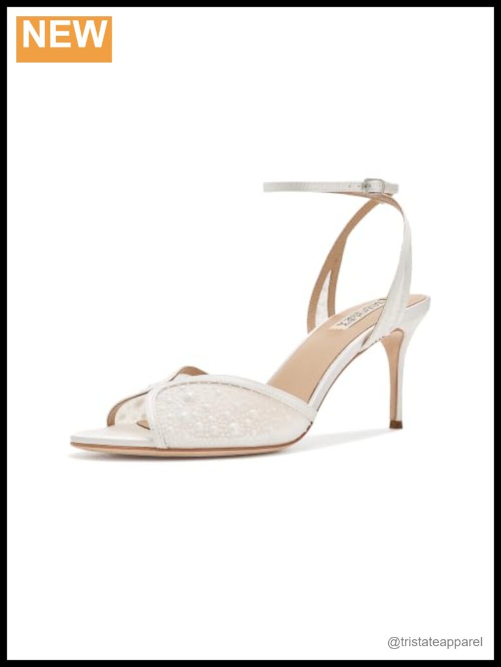 Badgley Mischka Rhea Leather Heeled Sandals Pearl Ankle Strap Stiletto